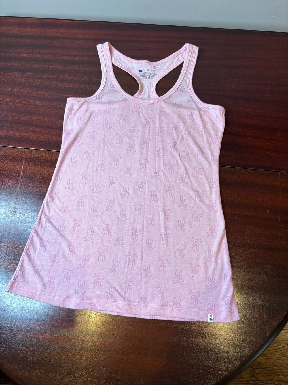 Psycho Bunny Women’s XS Pink Racerback Tank Top Allover Bunny Skull Print